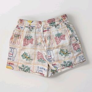 Magaschoni Italian Summer Embroidered Linen Shorts Buon Appetito Food Wine Small